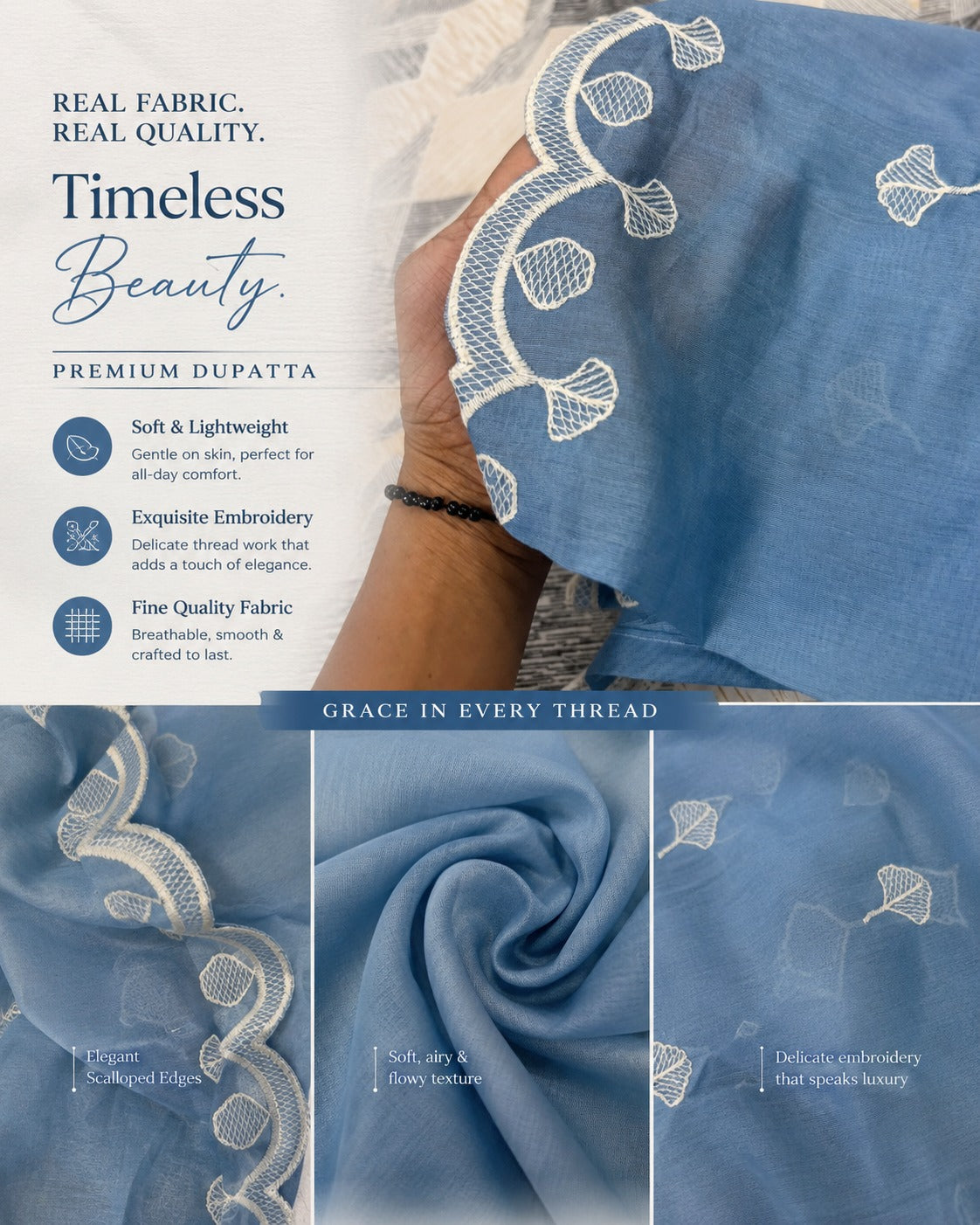 Steel Blue Chikankari Suit Fabric