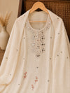 Off White Jamdani Silk Mirror Work Suit Set with Floral Dupatta