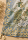 Powder Blue Linen Suit Set with Regal Peacock Print