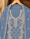 Premium Sky Blue Mul Cotton Embroidered Dress Material with Matching Mul Dupatta | Unstitched Salwar Suit Set