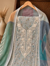 Sage Green Floral Cotton Suit Set with Printed Dupatta