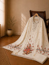 Off White Jamdani Silk Mirror Work Suit Set with Floral Dupatta