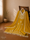 Mustard Yellow Muslin Suit Set with Tassel Dupatta