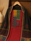 Ivory Linen Cotton Suit Set with Multicolor Embroidered Yoke & Printed Dupatta