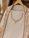 Premium Ivory Linen Cotton Dress Material with Floral Printed Dupatta | Unstitched Salwar Suit Set