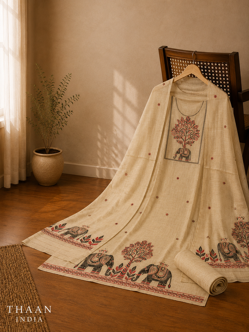 Beige Heritage Jamdani Suit Set