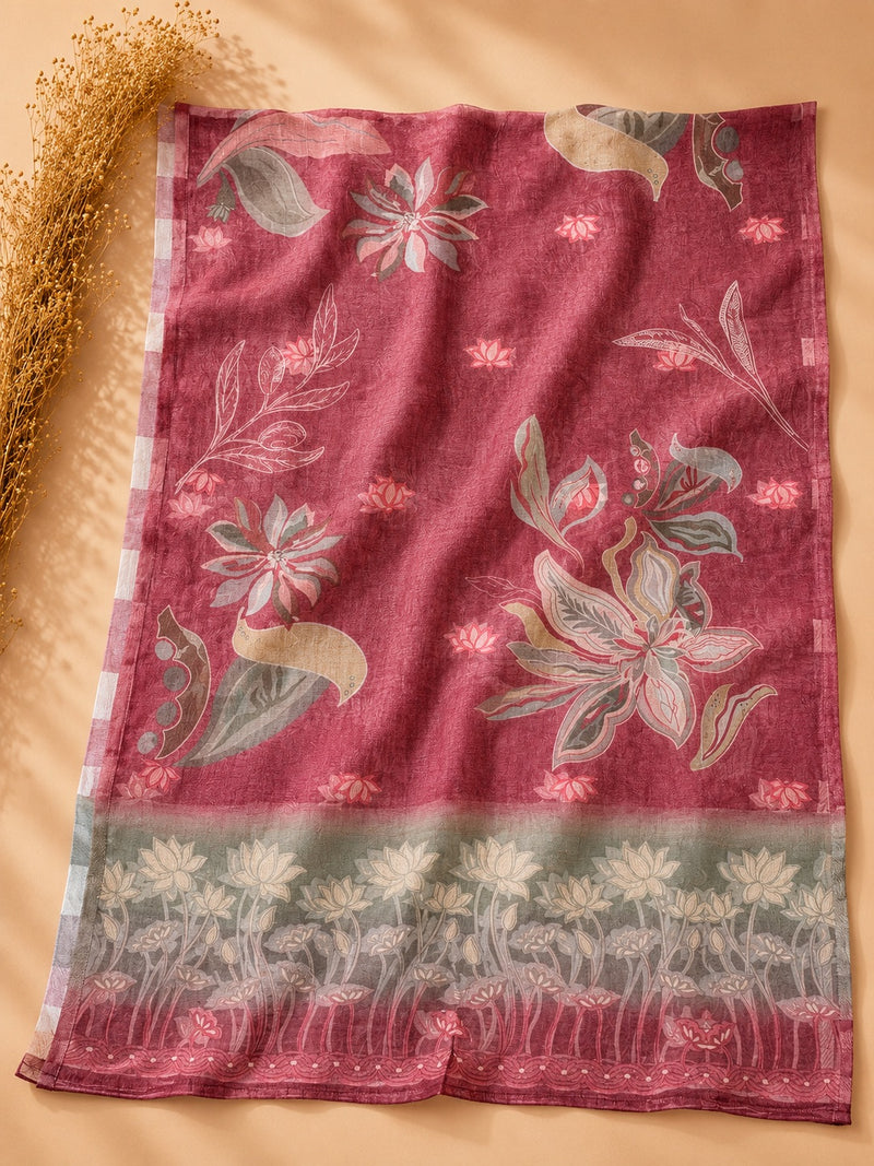 Blush Pink Pure Jamdani Suit Set with Floral Printed Dupatta