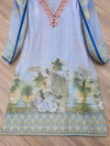 Powder Blue Linen Suit Set with Regal Peacock Print