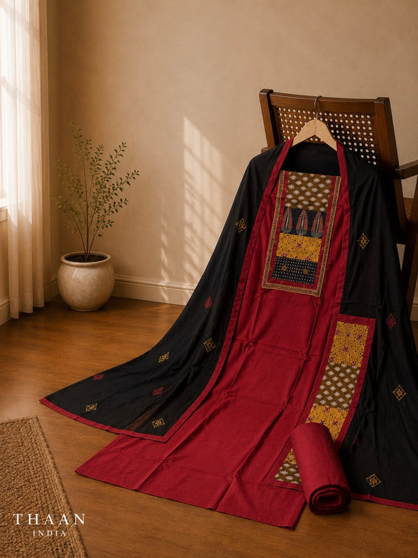 Midnight Patchwork Jaipur Cotton Unstitched Suit Set with Printed Dupatta