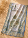 Powder Blue Linen Suit Set with Regal Peacock Print