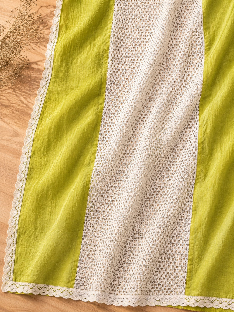 Lime Green Embroidered Kurta Set with Crochet Lace Dupatta