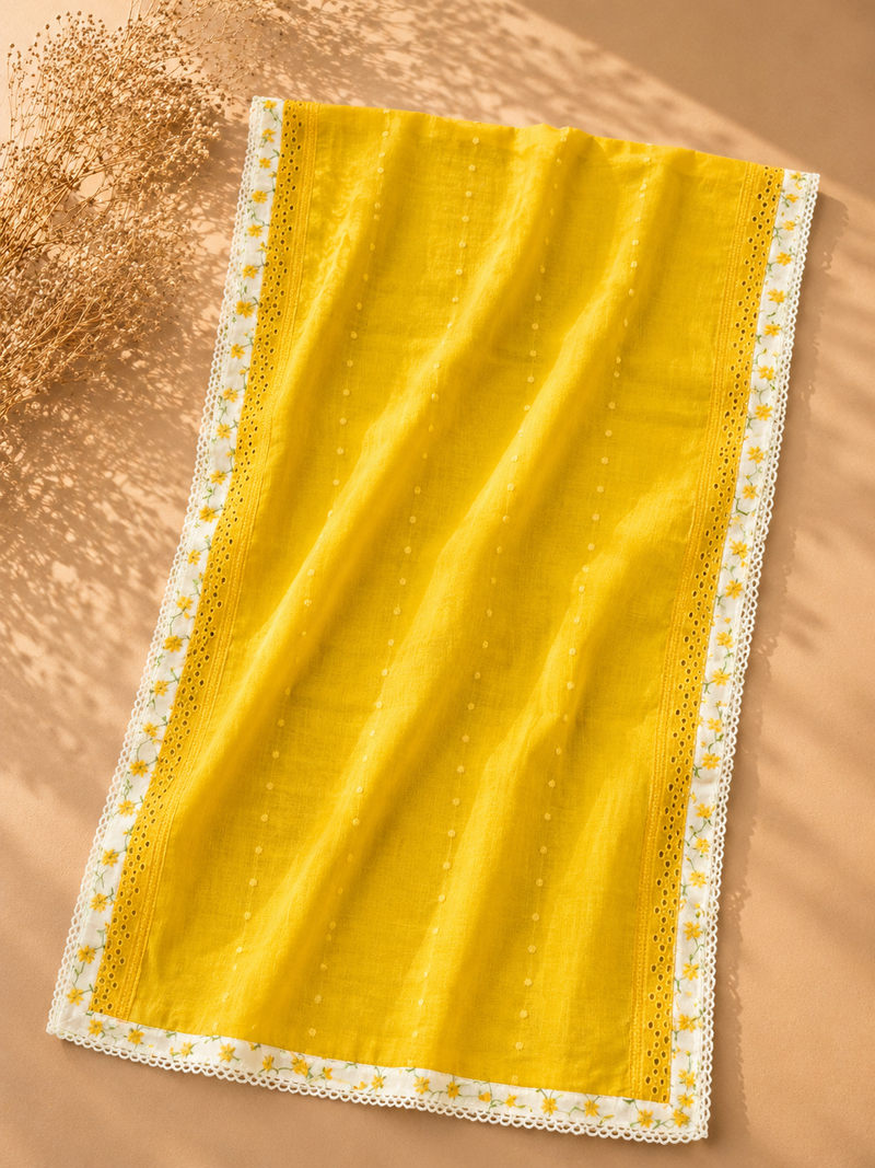 Sunshine Yellow Mul Cotton Suit Set with Floral Elegance