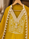 Mustard Yellow Muslin Suit Set with Tassel Dupatta