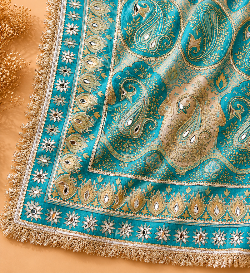 Aqua Blue Tissue Shimmer Suit Set