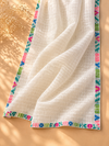 Ivory Mul Chanderi Suit Set with Embroidered Neckline & Woven Border