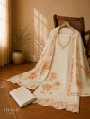 Premium Ivory Linen Cotton Dress Material with Floral Printed Dupatta | Unstitched Salwar Suit Set
