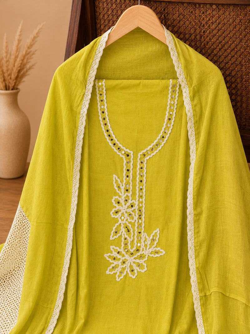 Lime Green Embroidered Kurta Set with Crochet Lace Dupatta