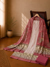 Blush Pink Pure Jamdani Suit Set with Floral Printed Dupatta