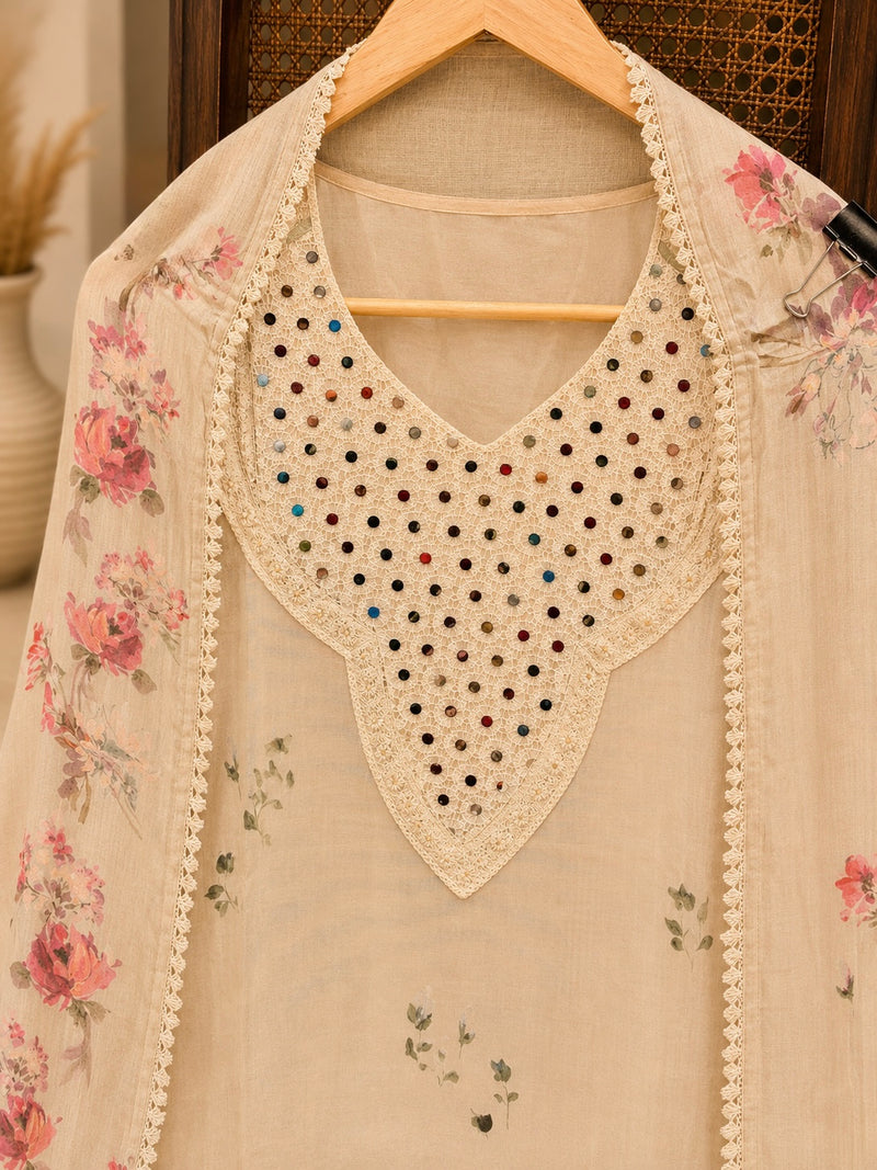 Ivory Floral Muslin Suit Set