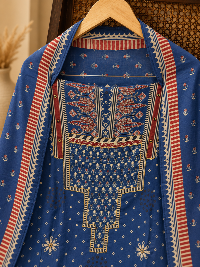 Royal Indigo Muslin Suit Set
