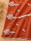 Rust Cotton Embroidered Suit Set with Embroidered Kota Doria Dupatta