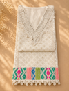 Ivory Mul Chanderi Suit Set with Embroidered Neckline & Woven Border