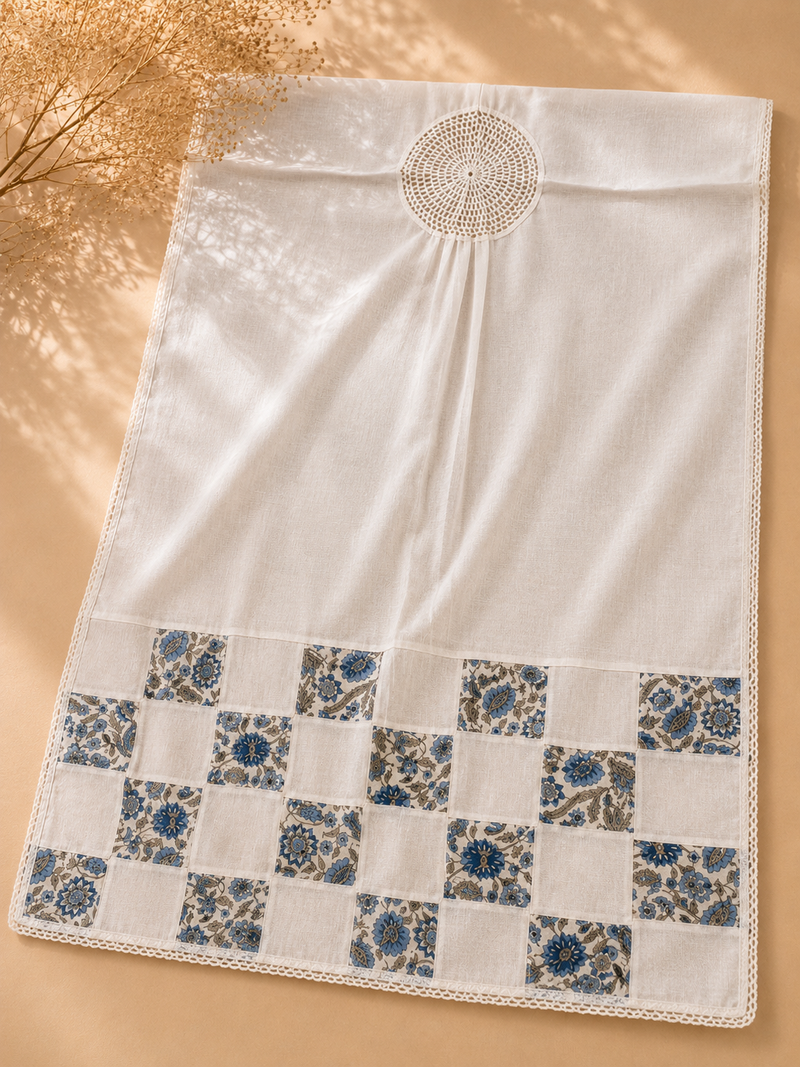 Ivory & Blue Pure Cotton Suit Set with Floral Handblock-Inspired Print
