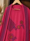 Fuchsia Russian Silk Suit Set with Geometric Printed Dupatta