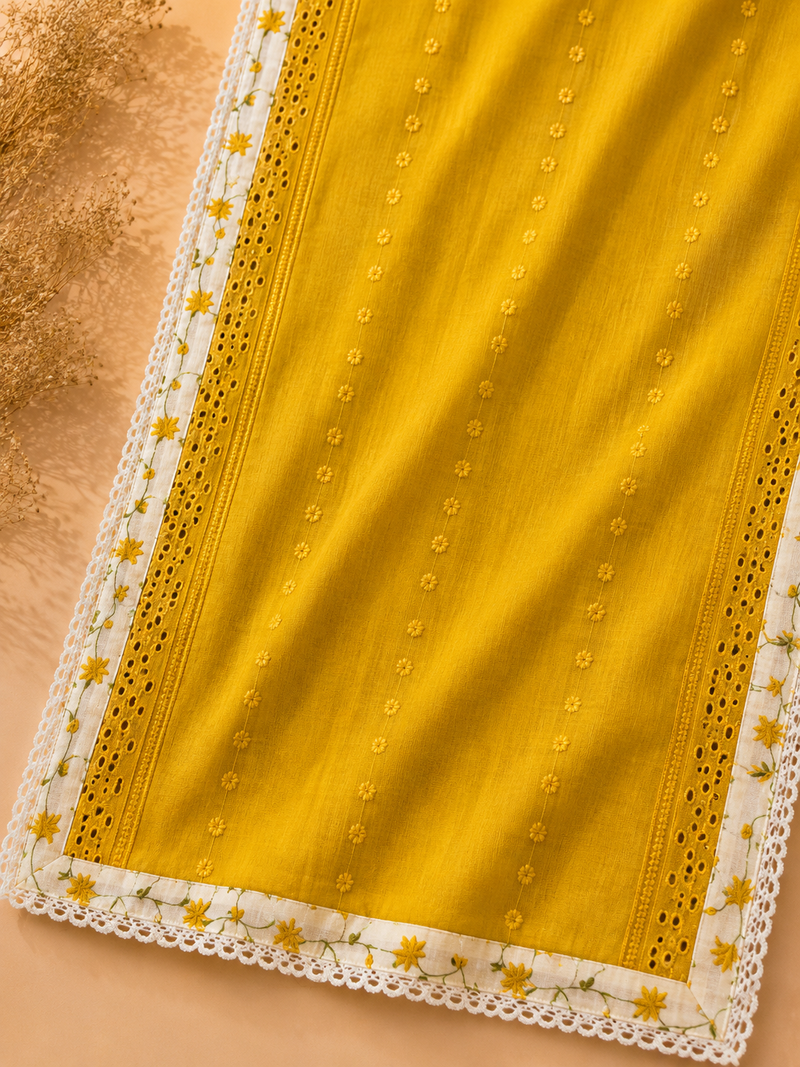 Sunshine Yellow Mul Cotton Suit Set with Floral Elegance