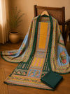 Jaam Cotton Printed Suit Set with Cotton Dupatta & Rayon Bottom – Emerald Green