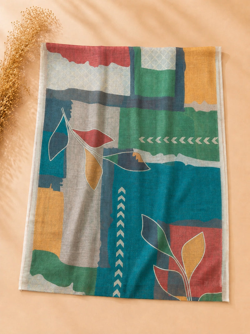 Sage Green Floral Cotton Suit Set with Printed Dupatta