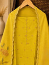Lime Green Pure Ikkat Handloom Cotton Suit Set with Embroidered Cotton Dupatta