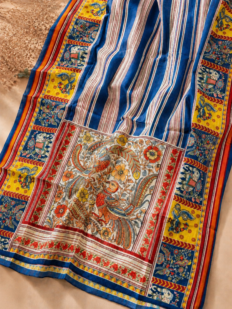 Navy Blue Rajwada Silk Suit Set with Heritage Printed Dupatta