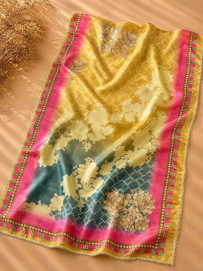 Premium Floral Printed Dress Material with Embroidered Neck & Matching Dupatta | Unstitched Suit Set