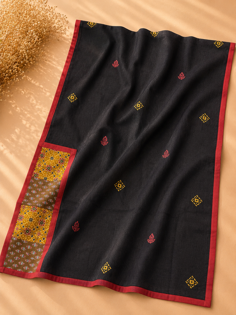 Midnight Patchwork Jaipur Cotton Unstitched Suit Set with Printed Dupatta