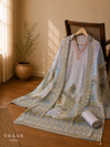 Powder Blue Linen Suit Set with Regal Peacock Print