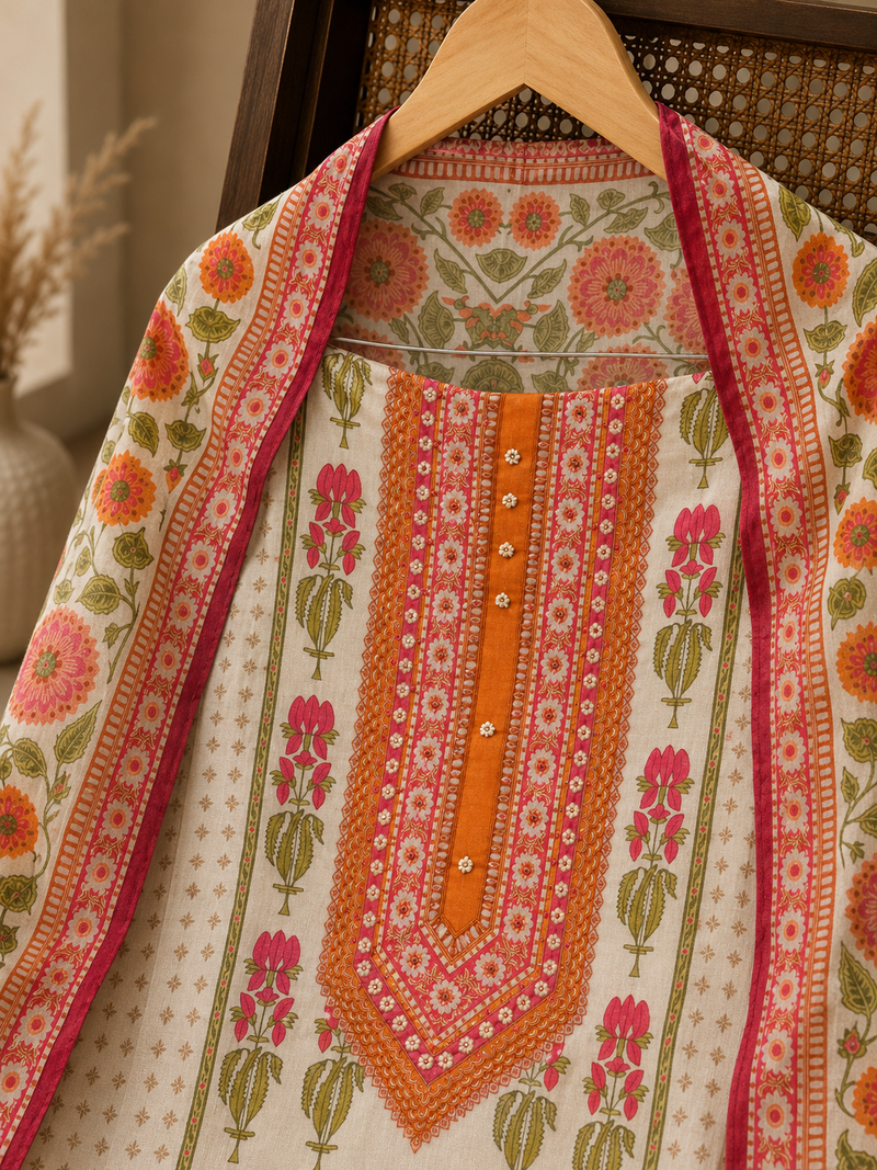 Gulnaar Bloom Muslin Suit Set