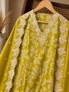 Olive Green Chikankari Cotton Suit Set with Embroidered Dupatta