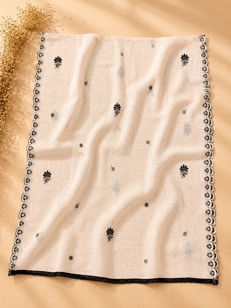 Ivory Mul Chanderi Thread Work Kurta & Dupatta Set