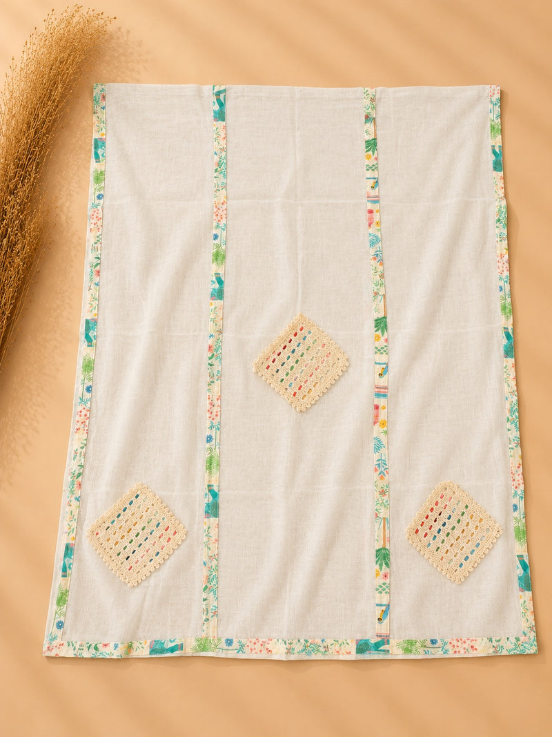 Ivory Heritage Print Cotton Suit Set with Embroidered Organza Dupatta