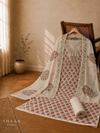Ivory Pure Cotton Suit Set with Floral Buti Print & Embroidered Dupatta