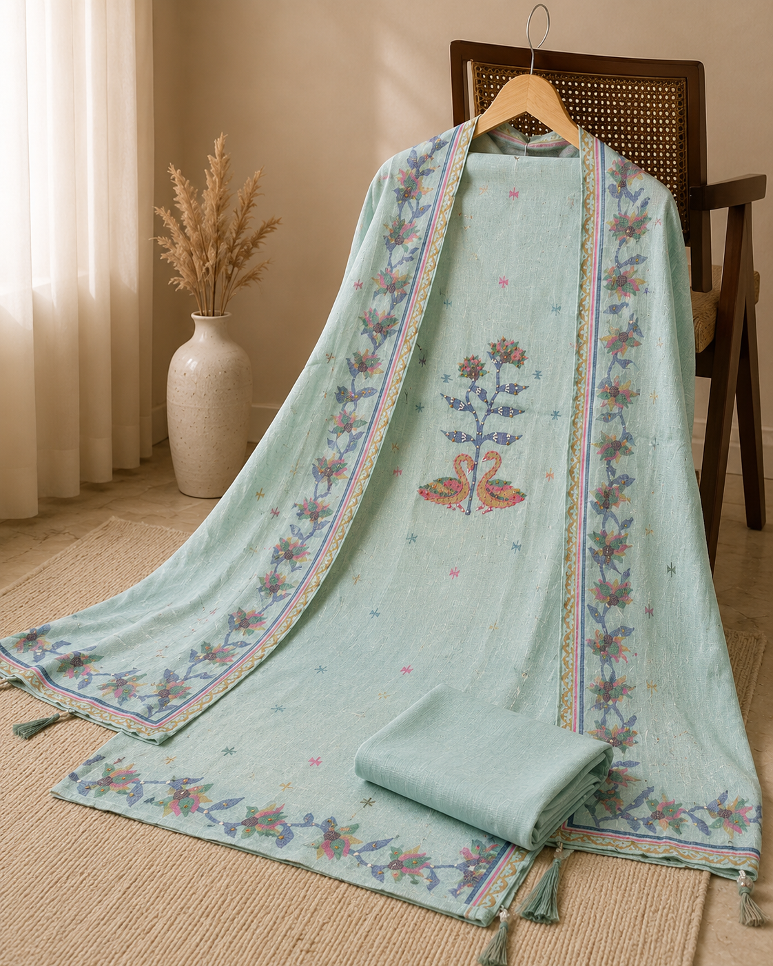 Mint Swan Garden Cotton Suit Set