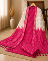 Rani Pink Ikat Cotton Unstitched Suit Set with Contrast Dupatta