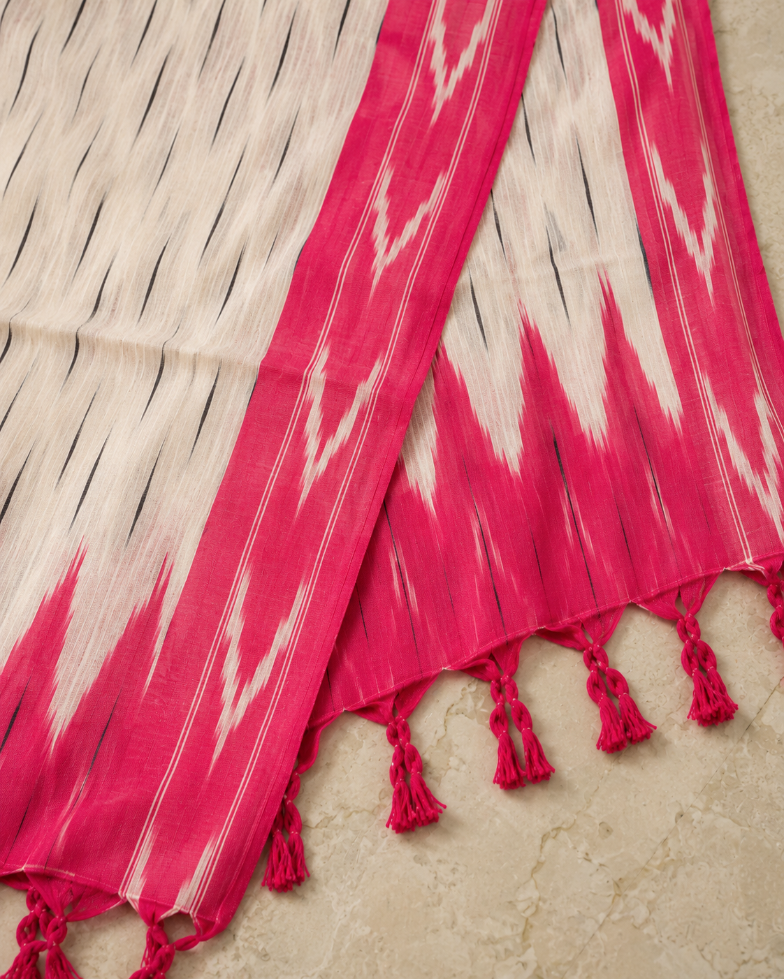 Rani Pink Ikat Cotton Unstitched Suit Set with Contrast Dupatta