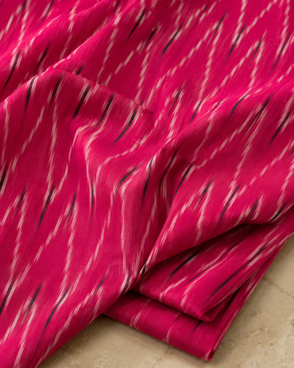 Rani Pink Ikat Cotton Unstitched Suit Set with Contrast Dupatta