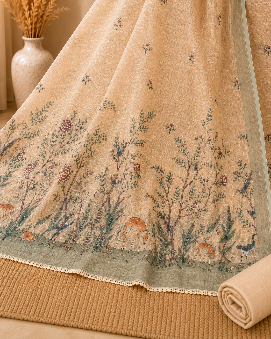 Woodland Whisper Beige Linen Blend Unstitched Suit Set