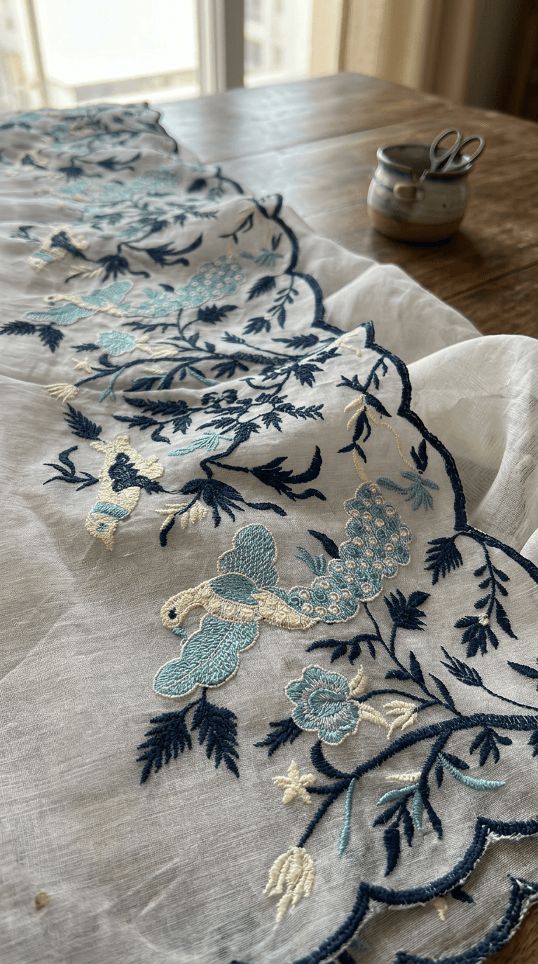 Elegant White & Blue Embroidered Cotton Suit Set with Dupatta