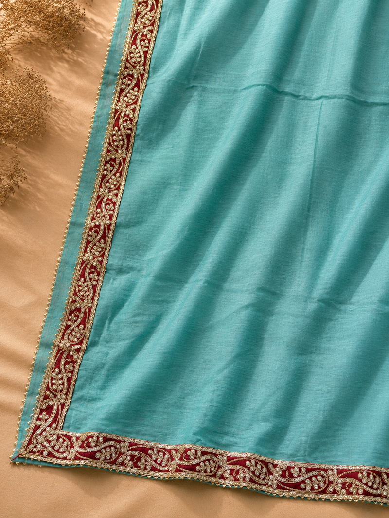 Firoza Zari Mul Unstitched Suit Set with Embroidered Dupatta