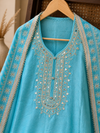 Aqua Blue Tissue Shimmer Suit Set
