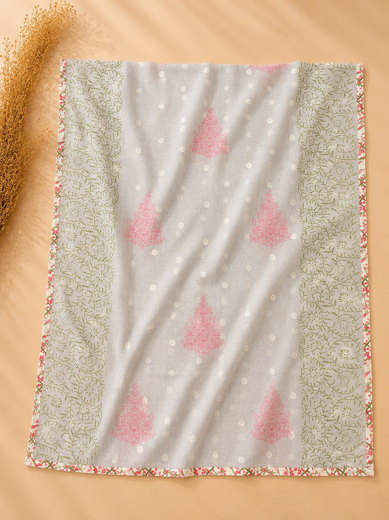 Ivory Floral Cotton Suit Set with Printed Dupatta
